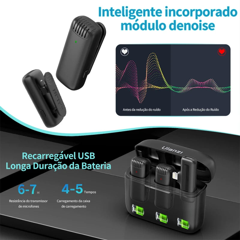 Ulanzi J12 Pro™ – Microfone de Lapela Sem Fio
