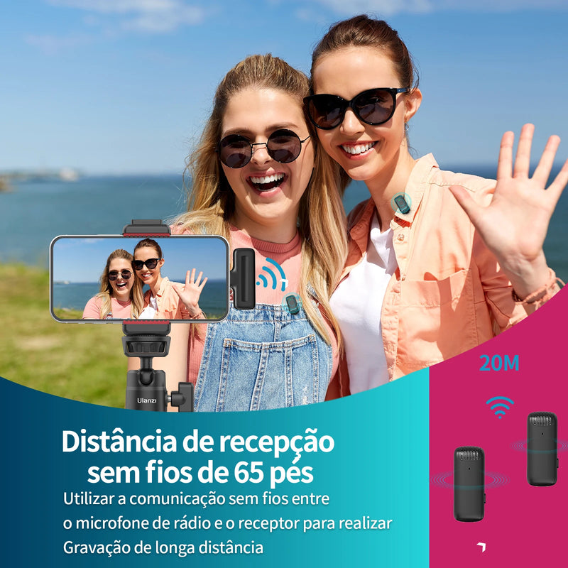 Ulanzi J12 Pro™ – Microfone de Lapela Sem Fio