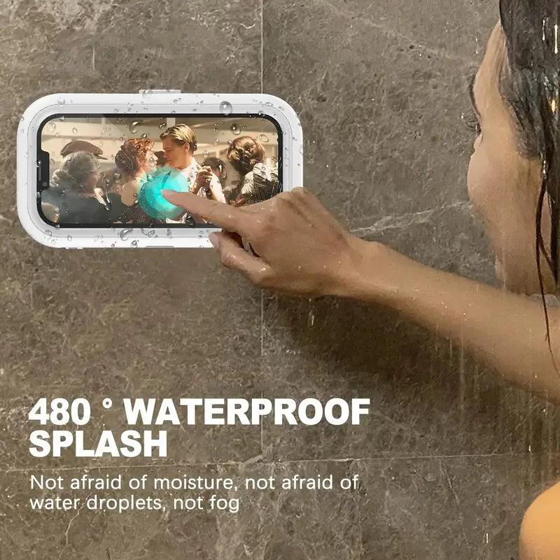 Suporte de Celular à Prova d’Água com Rotação 360° — Use no Banho, Cozinha ou Onde Quiser!